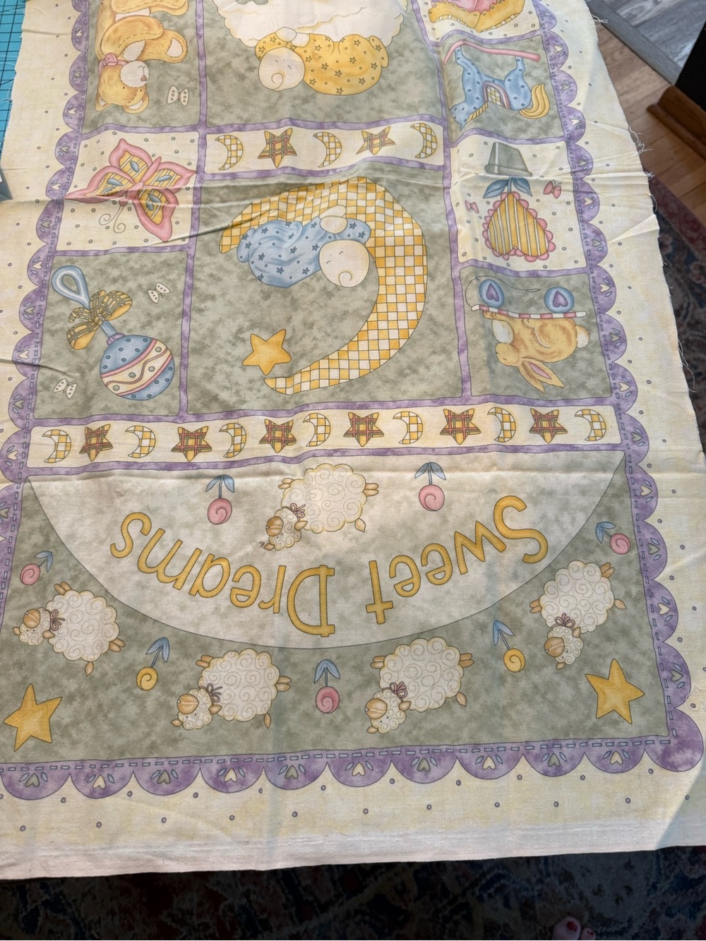 Sweet Dreams Nursery Fabric Panel - Yellow, Purple, Cream Color Unfinished - Picture 3 of 4